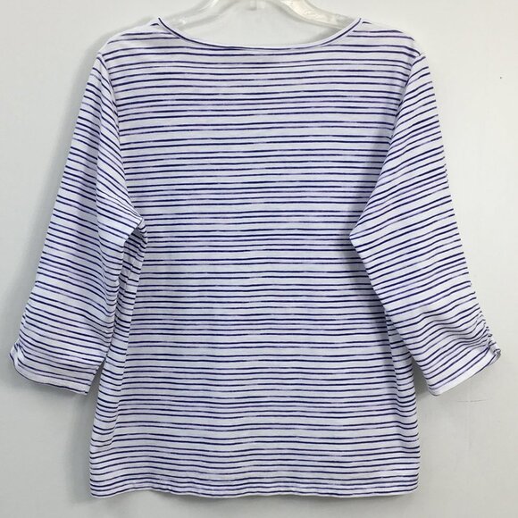 Weekends By Chico's Long Sleeve Strip and Floral Purple and White Top Size - Picture 4 of 6